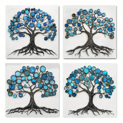 4pcs Abstract Blue Tree of LifeWall Art Canvas Framed