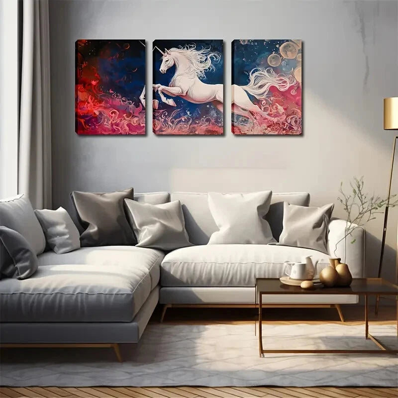 3pcs White Unicorn Triple Modern Perfect Wall Art Set Canvas Framed 40x60cm - High Quality Print 100% Australian Made Wall Canvas Ready to Hang
