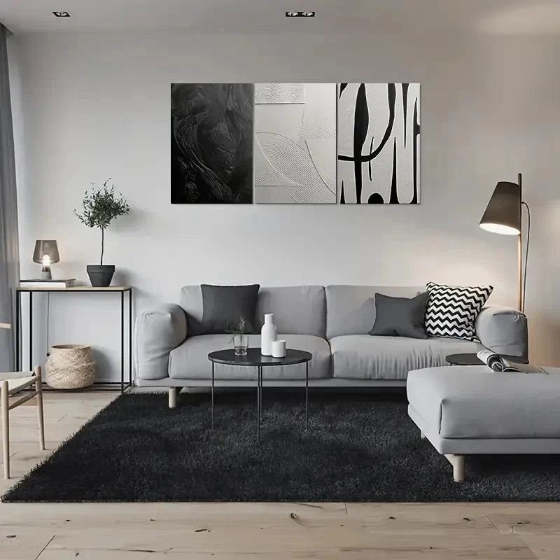 3pcs Abstract Design Black White and Gray Metal Print Ready to Hang Art