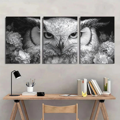 3pcs Black and White Owl Fantasy Metal Print Ready to Hang Art