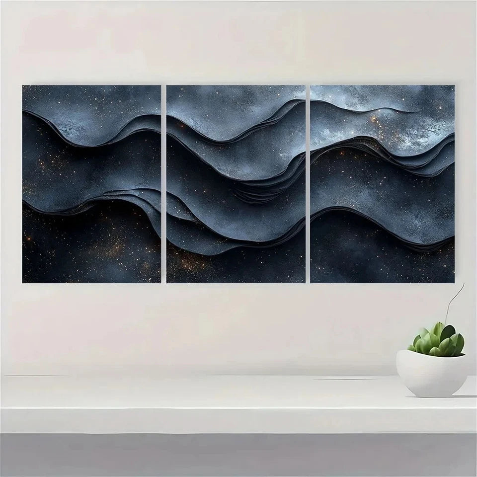 3pcs Abstract Design Black Layered Paper Metal Print Ready to Hang Art