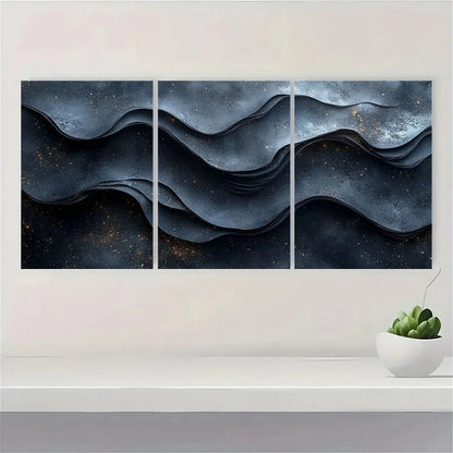3pcs Abstract Design Black Layered Paper Metal Print Ready to Hang Art