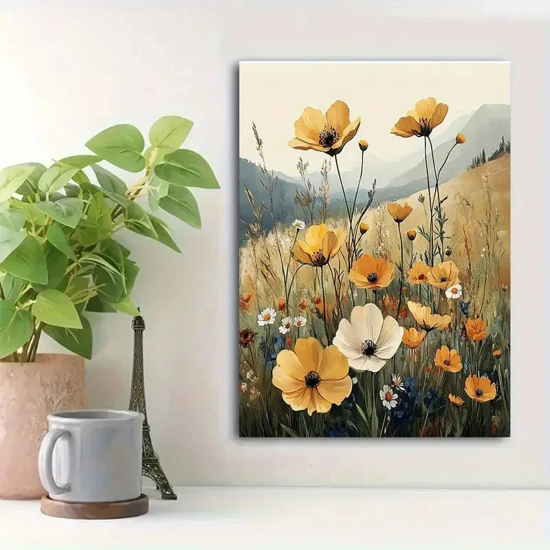 Beautiful Meadow Landscape Minimalist Painting 40x60cm Metal Print Ready to Hang