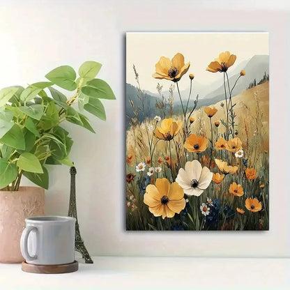Beautiful Meadow Landscape Minimalist Painting 40x60cm Metal Print Ready to Hang