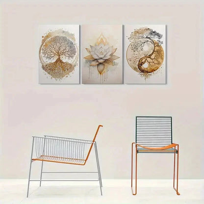 3pcs Yin Yang Tree of Life Abstract Nature Metal Print Ready to Hang Art