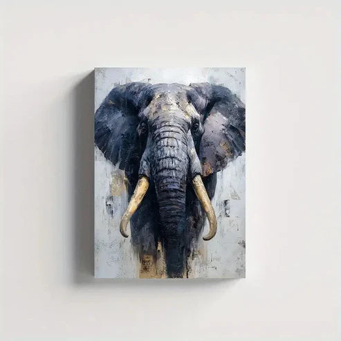 Majestic Elephant Textured Blue Painting 60x90cm Metal Print Ready to Hang