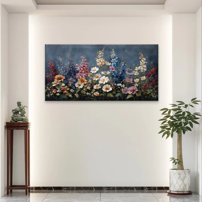 Textured Colourful Floral Garden Landscape Wall Art Canvas Office Home Framed 120x60