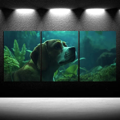 3pcs Nature Forest Botanical Leaves Animal Dog Metal Print Ready to Hang Art