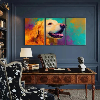 3pcs Golden Retriever Vibrant Abstract Style Metal Print Ready to Hang Art