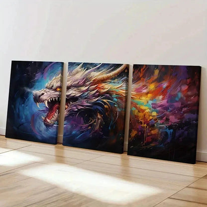 3pcs Abstract Dragon with Fiery Breath Wall Art Set Canvas Framed 40x60cm - High Quality Print 100% Australian Made Wall Canvas Ready to Hang