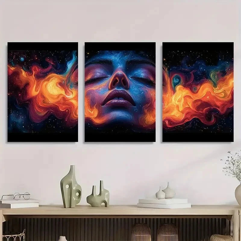 3pcs Featuring Swirling Neon Colors Metal Print Ready to Hang Art