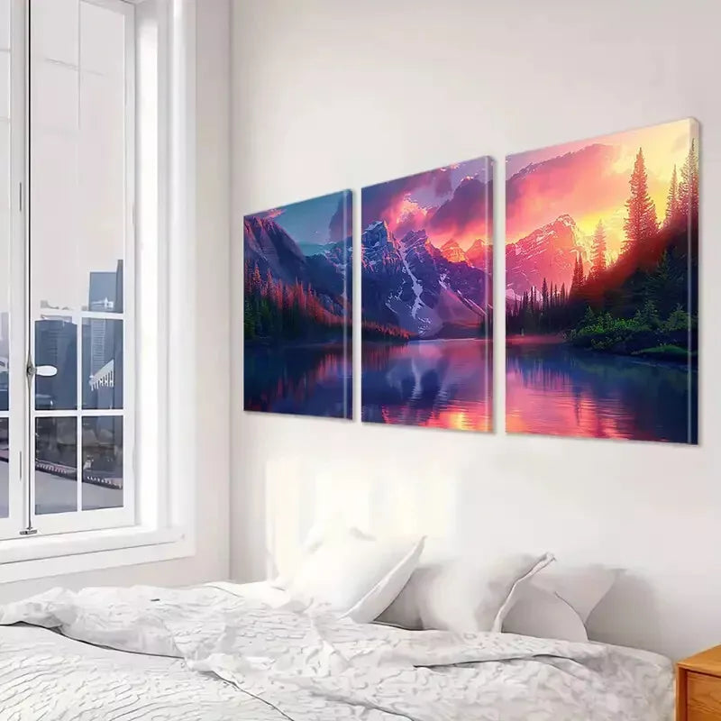 3pcs Classic Modern Retro Snowy Mountain Forest Wall Art Set Canvas Framed 50x70cm - High Quality Print 100% Australian Made Wall Canvas Ready to Hang - Bella Home Decor