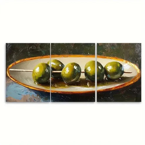 3pcs Olives Golden Frame Still Life Wall Art Set Canvas Unframed – High Quality Print 100% Australian Made Wall Canvas