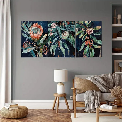 3pcs Australian Floral Bohemian Style Spring Metal Print Ready to Hang Art
