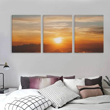3pcs Sunset Warm Yellow, Orange & Golden Tones Wall Art Set Canvas Framed 50x70cm - High Quality Print 100% Australian Made Wall Canvas Ready to Hang