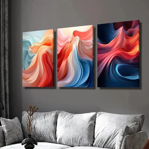 3pcs Floral Designs in Blue Pink and Orange Wall Art Set Canvas Unframed - High Quality Print 100% Australian Made Wall Canvas