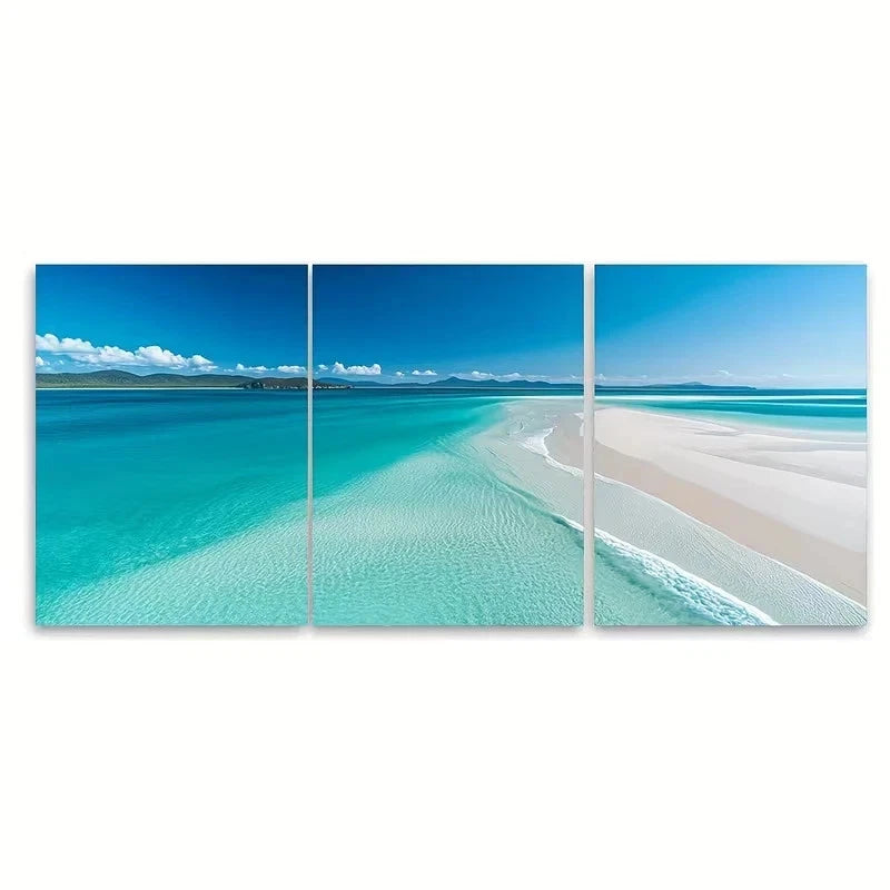 3pcs Whitehaven Beach Australia Wall Art Set Canvas Framed 40x60cm - High Quality Print 100% Australian Made Wall Canvas Ready to Hang