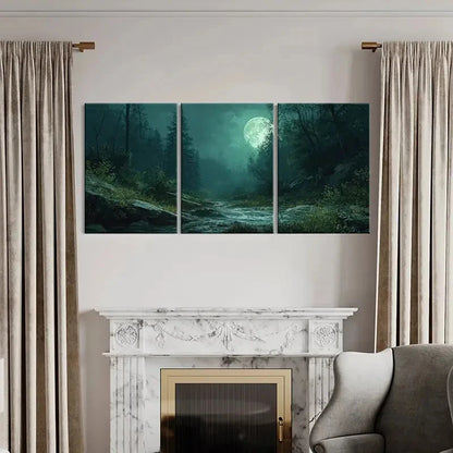 3pcs Moonlit Forest Stream Serene Nature Metal Print Ready to Hang Art