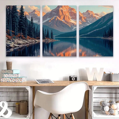3pcs Mountain Lake Sunset Landscape Wall Art Set Canvas Framed 40x60cm - High Quality Print 100% Australian Made Wall Canvas Ready to Hang