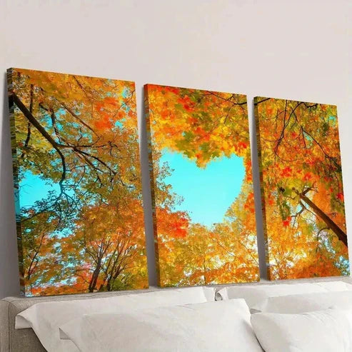3pcs Heart Shaped Autumn Forest Trees Wall Art Canvas Unframed – High Quality Print 100% Australian Made Wall Canvas