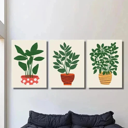 3pcs Leaves Growing in Pot Plant Wall Art Canvas Unframed - High Quality Print 100% Australian Made Wall Canvas