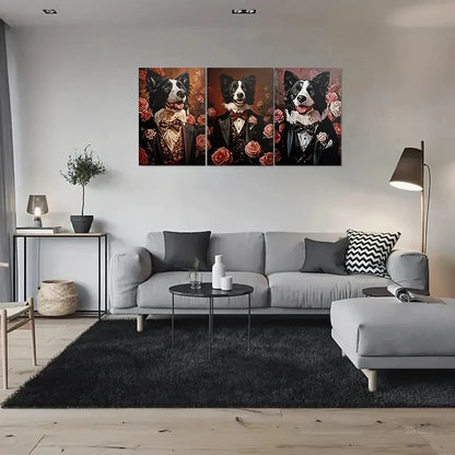 3pcs Formal Dog Portraits Elegant Pet Paintings Metal Print Ready to Hang Art