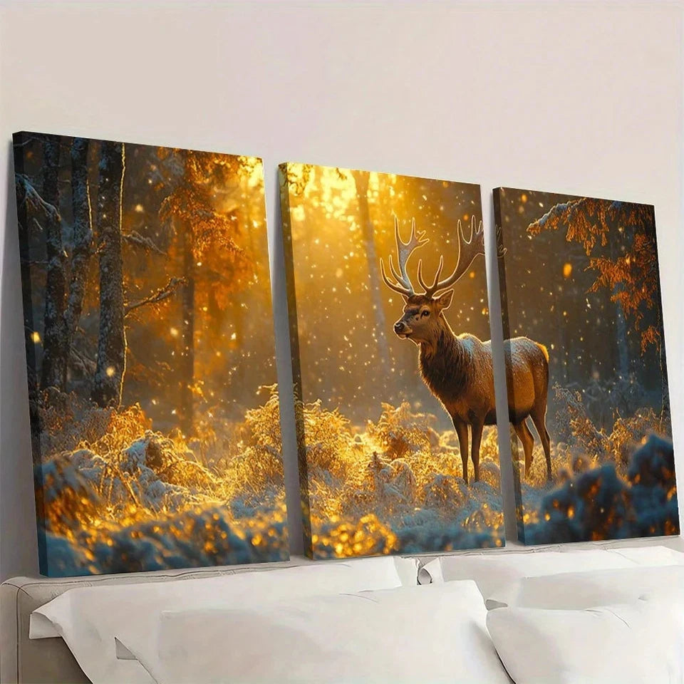 3pcs Forest Deer Wildlife Countryside Wall Art Set Canvas Framed 60x90cm - High Quality Print 100% Australian Made Wall Canvas Ready to Hang