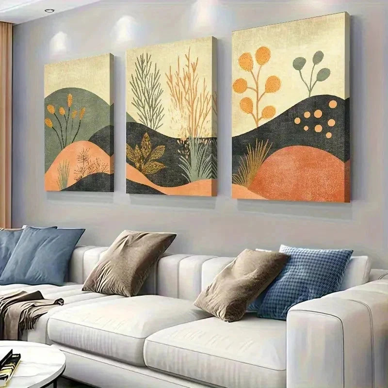 3pcs Earthy Plant Scene With Stone Wall Art Set Canvas Framed 60x90cm - High Quality Print 100% Australian Made Wall Canvas Ready to Hang
