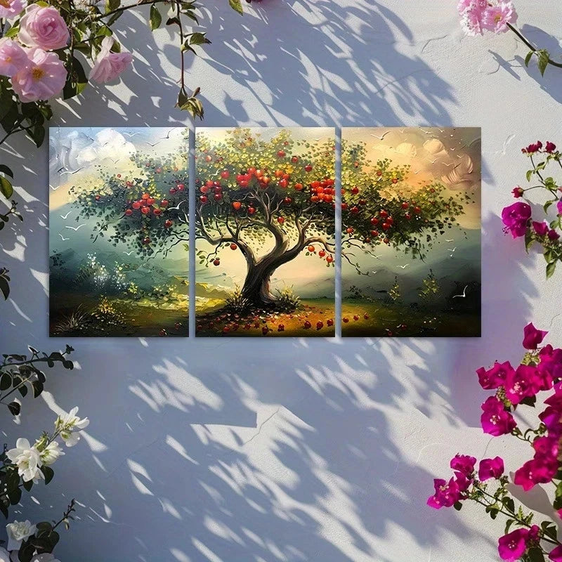 3pcs Apple Tree Paintings Nature Scene Metal Print Ready to Hang Art