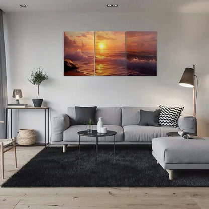 3pcs Sunset Ocean Waves Scenery Metal Print Ready to Hang Art