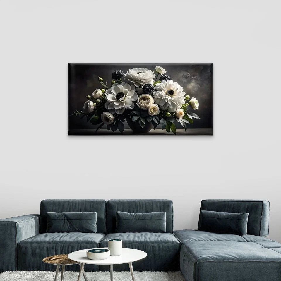 Elegant Vase White Flowers Wall Art Canvas Office Home Room Framed 120x60cm