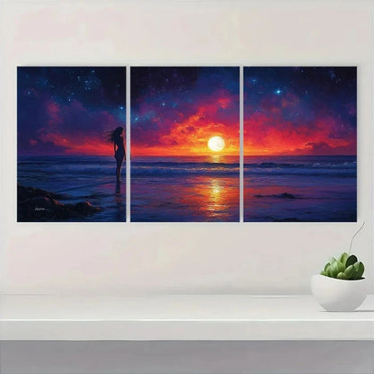 3pcs Romantic Moonlit Ocean Scene Beach Sunset Metal Print Ready to Hang Art