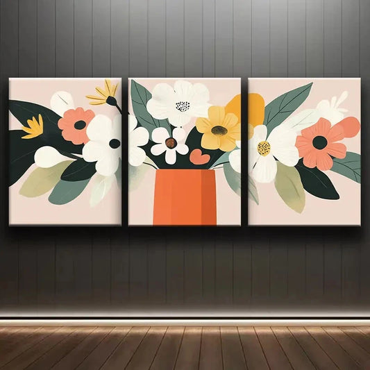 3pcs Elegant Floral Luxurious Paintings Metal Print Ready to Hang Art