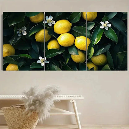 3pcs Vibrant Lemon & Floral Wall Art Set Canvas Framed 40x60cm - High Quality Print 100% Australian Made Wall Canvas Ready to Hang