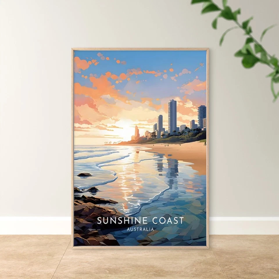 Sunshine Coast Australia Cityscape Travel Poster Print Wall Art