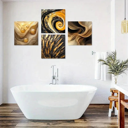 4pcs Golden Spiral Canvas Wall Art Canvas Framed