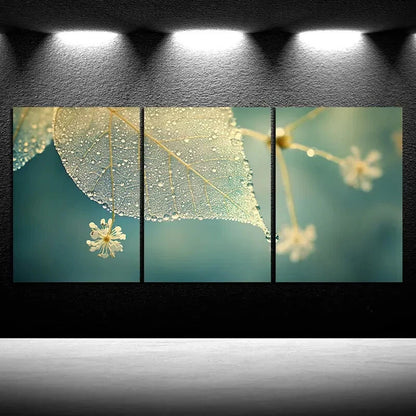 3pcs Leaves with Dewdrops Design Metal Print Ready to Hang Art