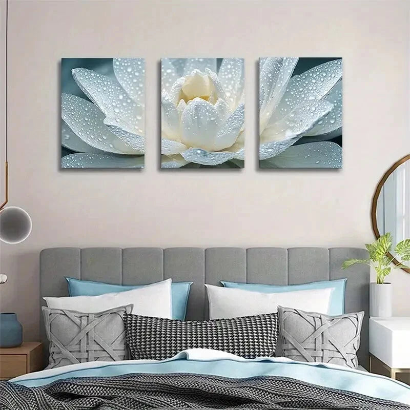 3pcs Elegant Water Lily Close Up Macro Metal Print Ready to Hang Art