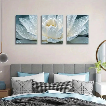 3pcs Elegant Water Lily Close Up Macro Metal Print Ready to Hang Art