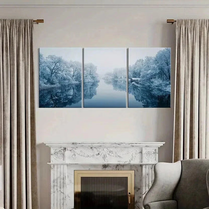 3pcs Winter Snow Scene River Tree Modern Wall Art Set Canvas Framed 40x60cm - High Quality Print 100% Australian Made Wall Canvas Ready to Hang