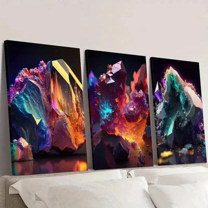 3pcs Gorgeous Crystal Stones Decoration Wall Art Canvas Unframed - High Quality Print 100% Australian Made Wall Canvas