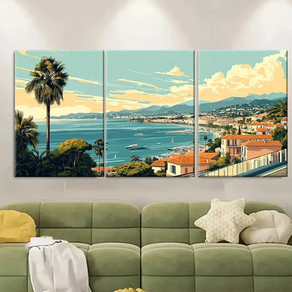 3pcs MidCentury Modern Cannes Riviera Metal Print Ready to Hang Art