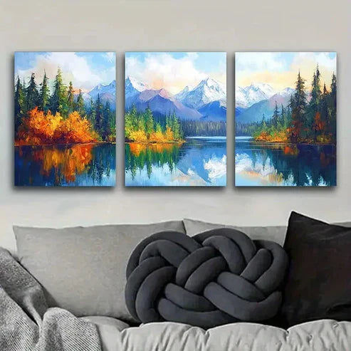 3pcs Colorful Scenic Lakes and Trees Perfect Wall Art Set Canvas Unframed - High Quality Print 100% Australian Made Wall Canvas