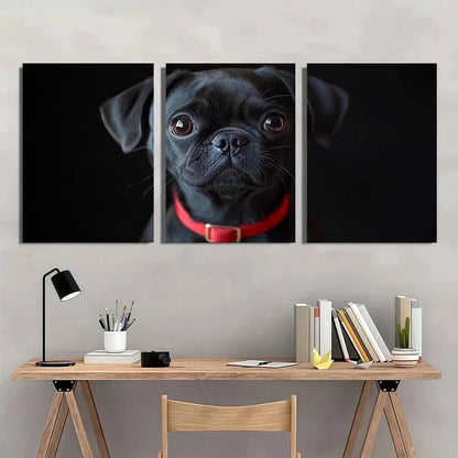 3pcs Black Pug Elegant Red Belt Metal Print Ready to Hang Art