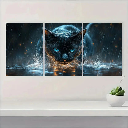 3pcs Black Cat Shark Painting Animal Theme Metal Print Ready to Hang Art