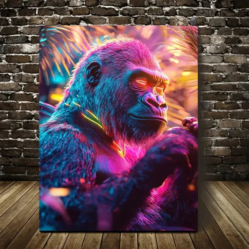 Dreamlike Scene of Gorilla Dancing Painting 40x60cm Metal Print Ready to Hang