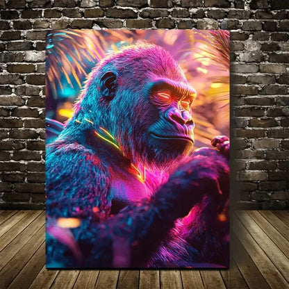 Dreamlike Scene of Gorilla Dancing Painting 40x60cm Metal Print Ready to Hang