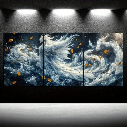 3pcs Woman Dancing in The Wind White Themed Metal Print Ready to Hang Art