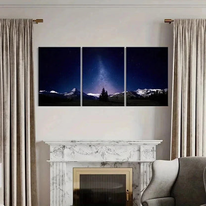 3pcs Snowy Mountain Landscape with Milky Way Wall Art Set Canvas Framed 40x60cm - High Quality Print 100% Australian Made Wall Canvas Ready to Hang
