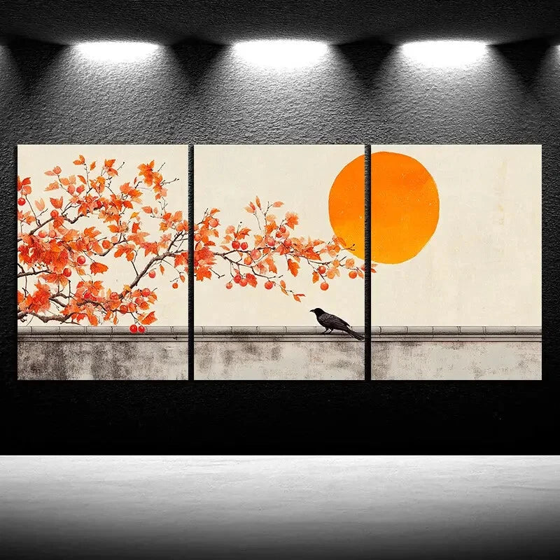 3pcs The Tree On The Eaves Black Crow Metal Print Ready to Hang Art